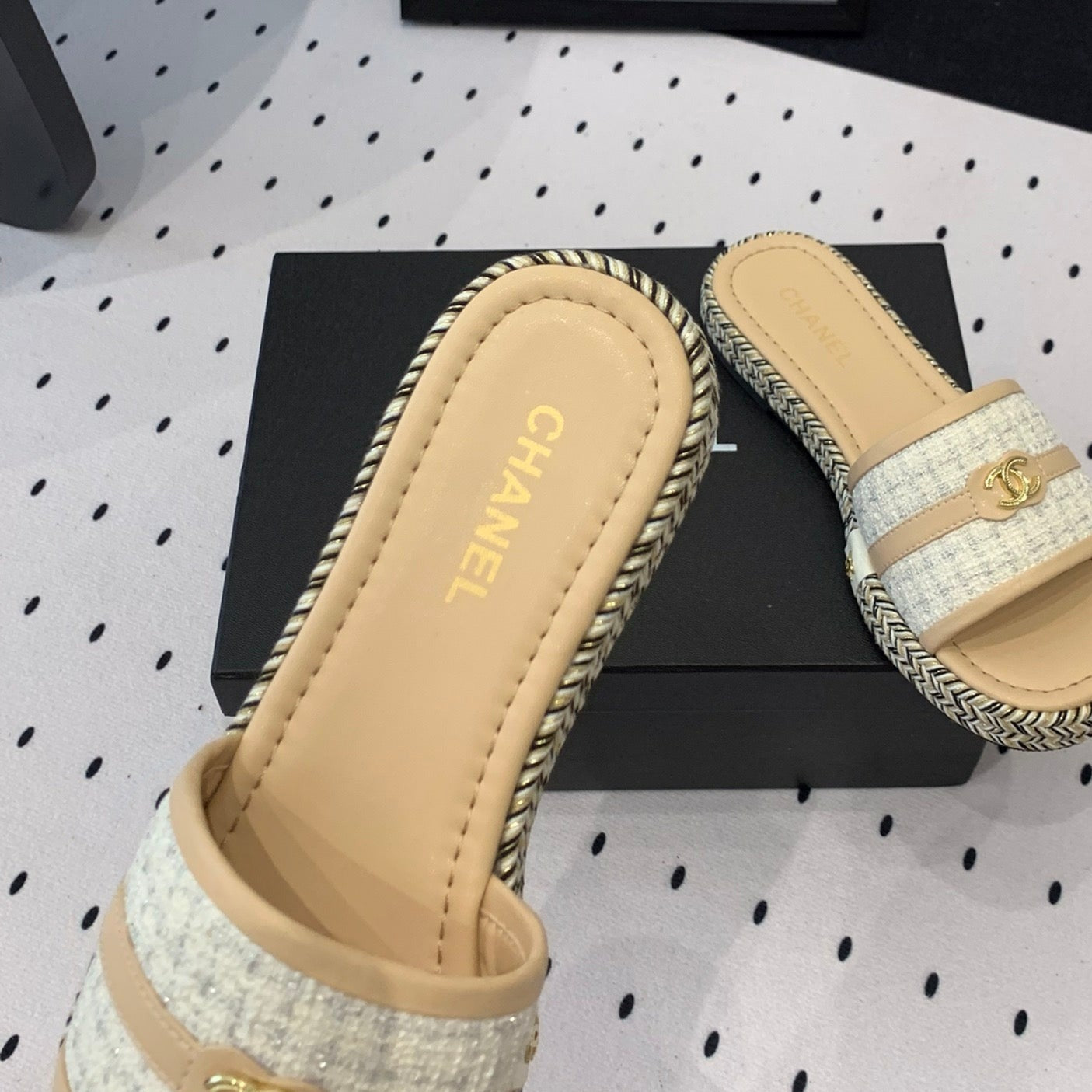 Double CC Women Beige Cream/ White Slippers Calfskin - 35