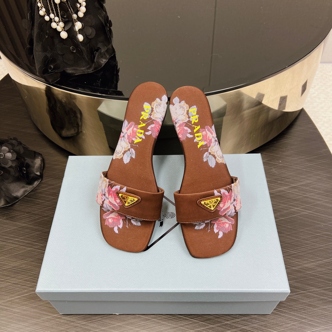 PRA PRINTED SLIDES SLIPPERS CINNAMON SATIN - 35