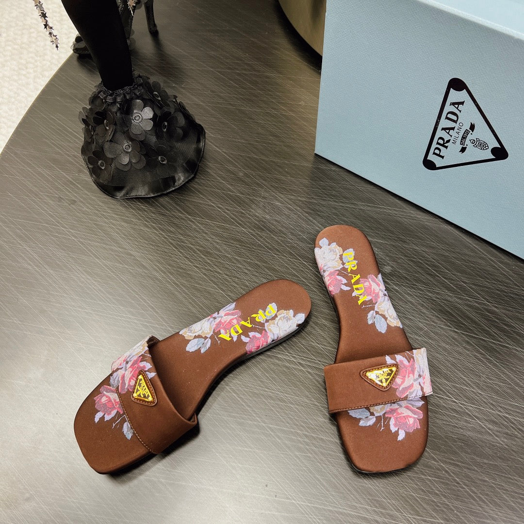 PRA PRINTED SLIDES SLIPPERS CINNAMON SATIN - 35