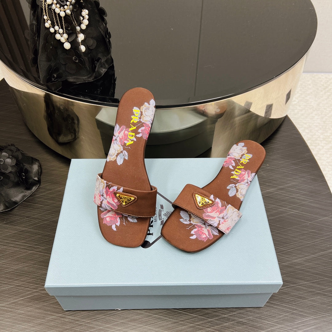 PRA PRINTED SLIDES SLIPPERS CINNAMON SATIN - 35