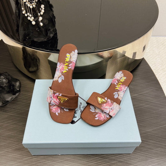 PRA PRINTED SLIDES SLIPPERS CINNAMON SATIN - 35