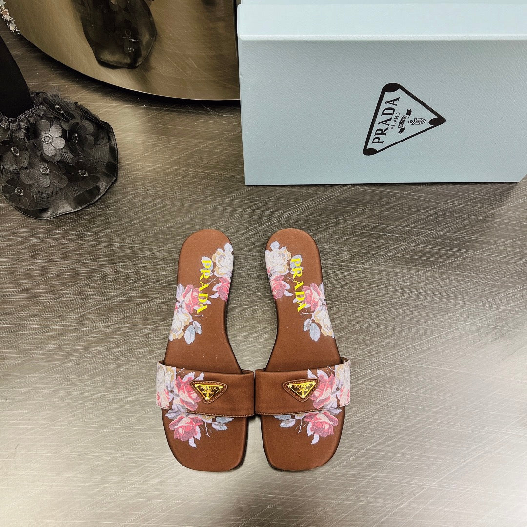 PRA PRINTED SLIDES SLIPPERS CINNAMON SATIN - 35