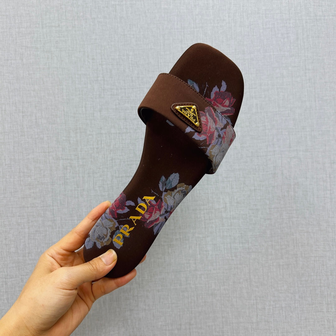 PRA PRINTED SLIDES SLIPPERS CINNAMON SATIN - 35