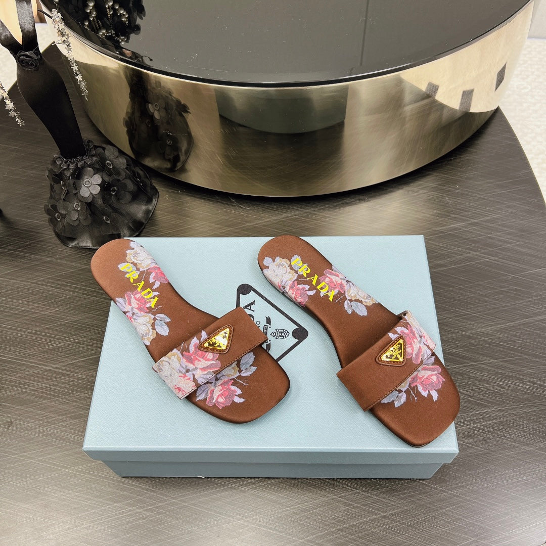 PRA PRINTED SLIDES SLIPPERS CINNAMON SATIN - 35
