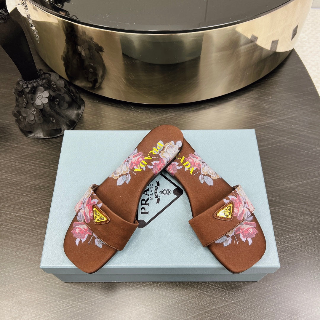PRA PRINTED SLIDES SLIPPERS CINNAMON SATIN - 35