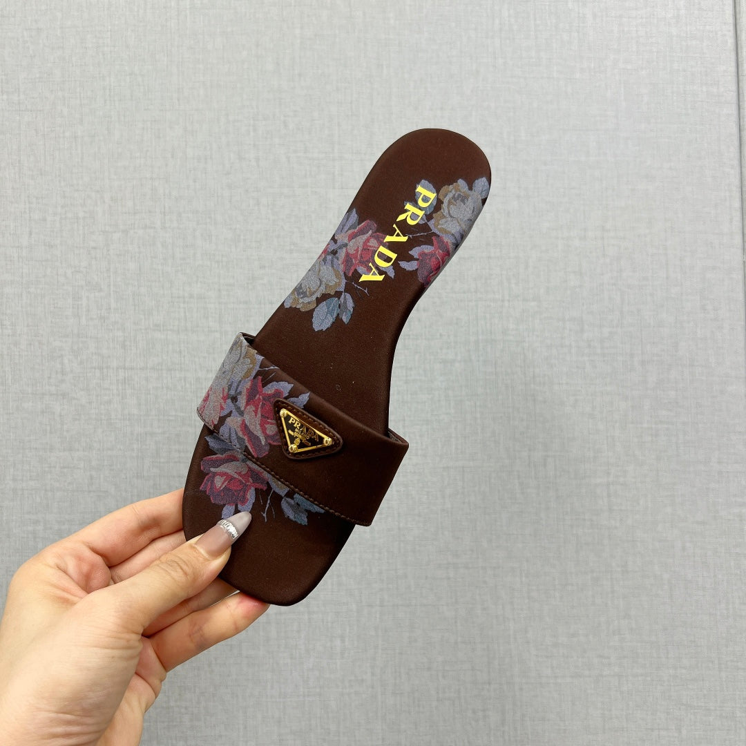 PRA PRINTED SLIDES SLIPPERS CINNAMON SATIN - 35