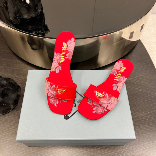 PRA PRINTED SLIDES SLIPPERS RED SATIN - 35