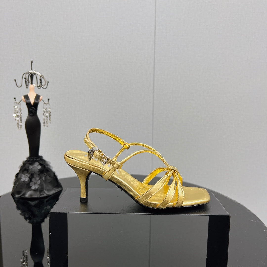 PRA HEELED SANDALS METALLIC GOLD LAMBSKIN - 35