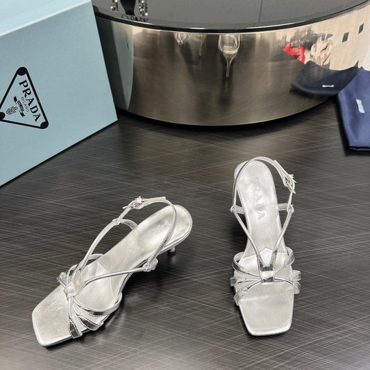 PRA HEELED SANDALS METALLIC SILVER LAMBSKIN - 35