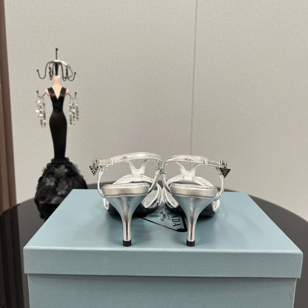PRA HEELED SANDALS METALLIC SILVER LAMBSKIN - 35
