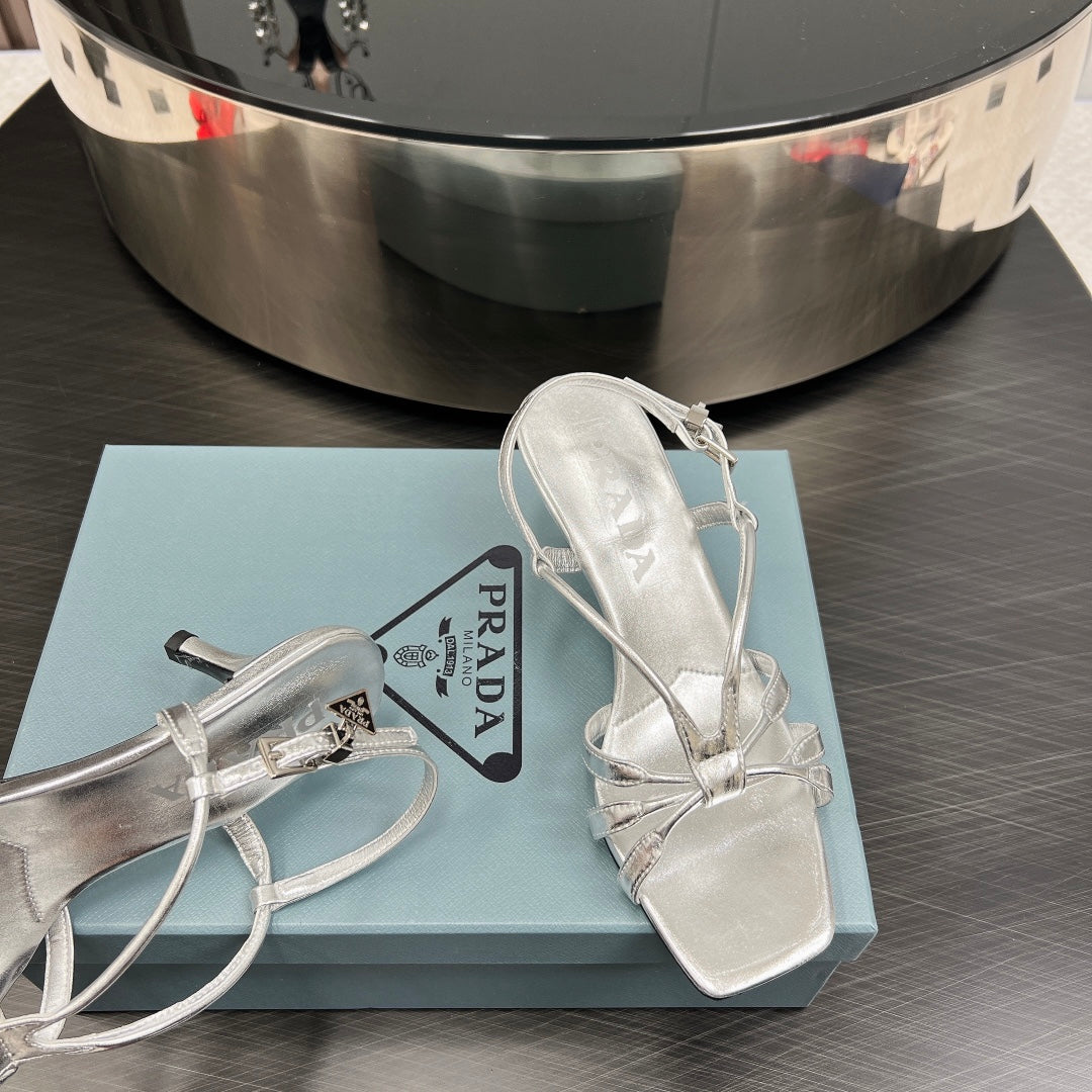 PRA HEELED SANDALS METALLIC SILVER LAMBSKIN - 35