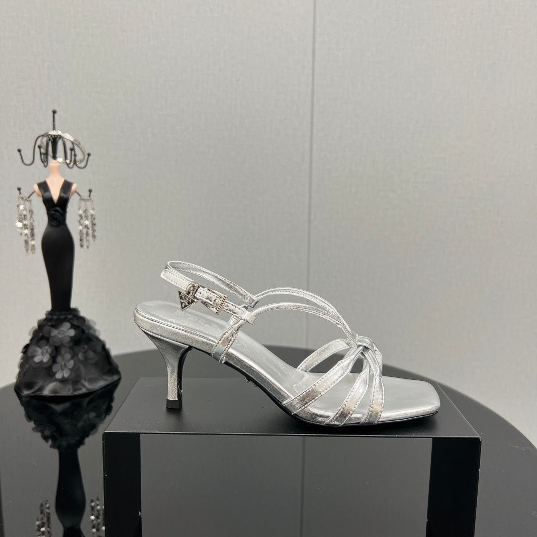 PRA HEELED SANDALS METALLIC SILVER LAMBSKIN - 35