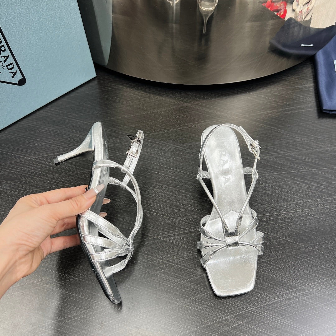 PRA HEELED SANDALS METALLIC SILVER LAMBSKIN - 35