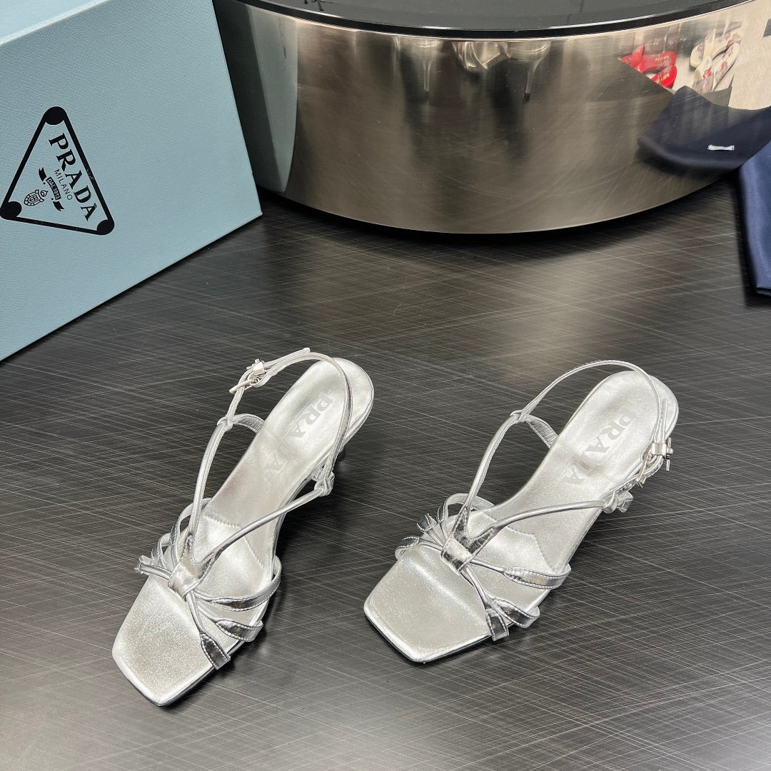 PRA HEELED SANDALS METALLIC SILVER LAMBSKIN - 35