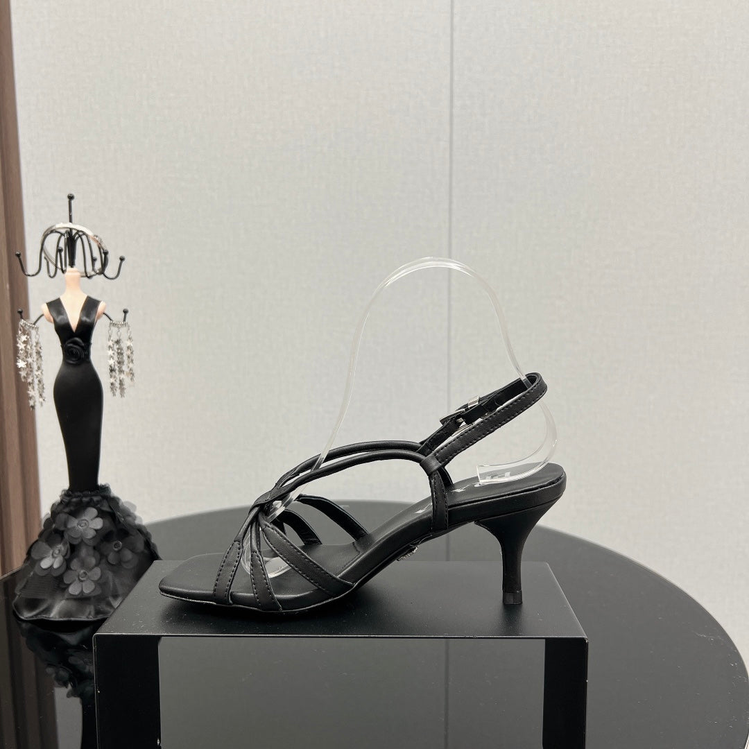 PRA HEELED SANDALS BLACK LAMBSKIN - 35