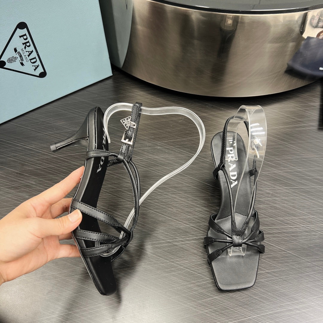 PRA HEELED SANDALS BLACK LAMBSKIN - 35