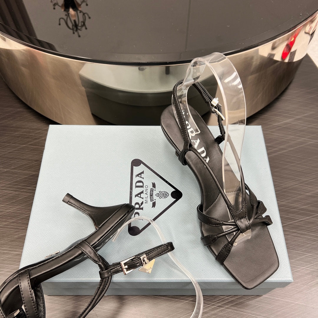PRA HEELED SANDALS BLACK LAMBSKIN - 35