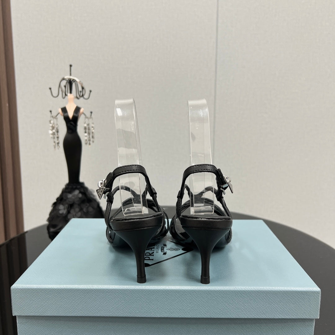 PRA HEELED SANDALS BLACK LAMBSKIN - 35
