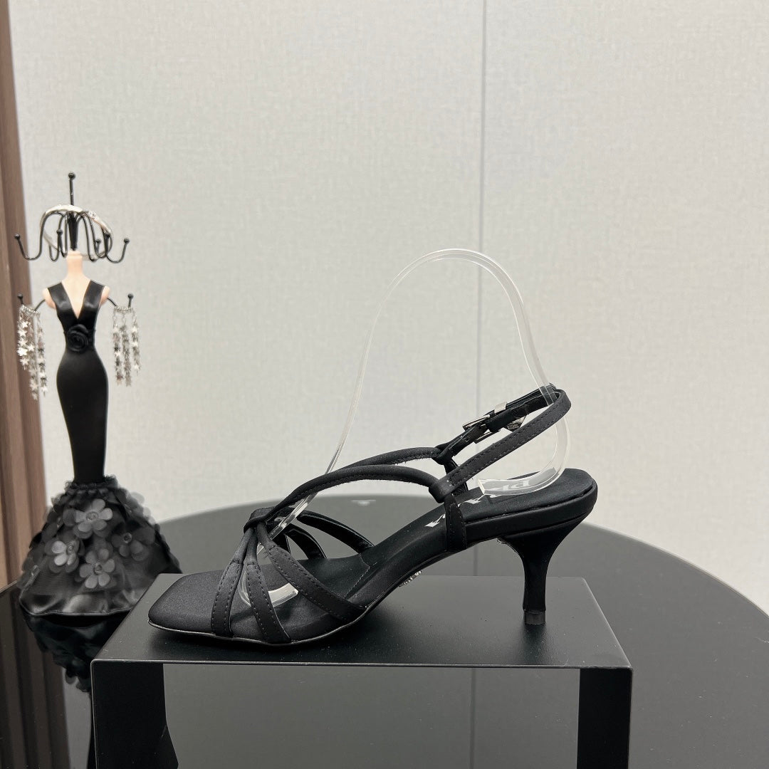 PRA HEELED SANDALS BLACK SATIN - 35