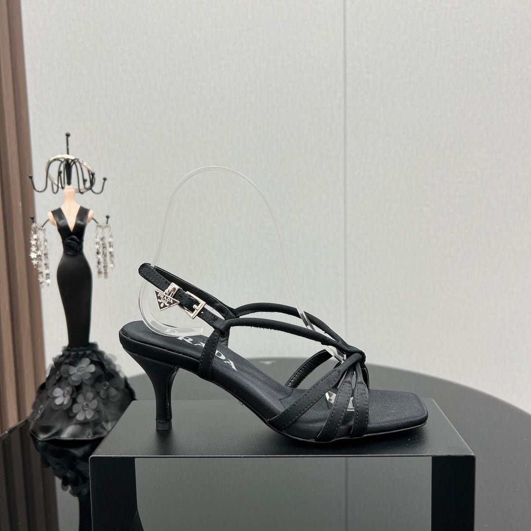 PRA HEELED SANDALS BLACK SATIN - 35