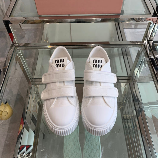 Thick-Soled Denim Sneakers White - 35