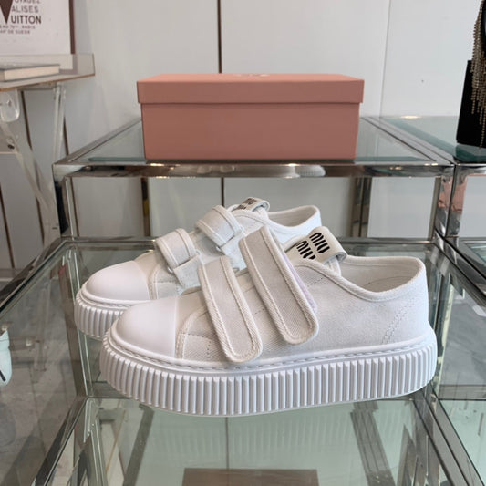 Thick-Soled Denim Sneakers White - 35