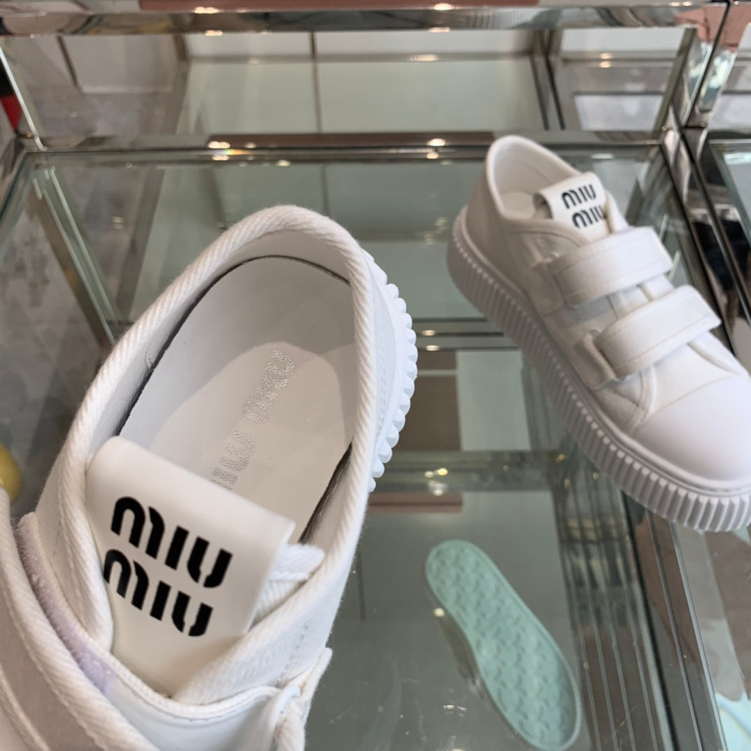 Thick-Soled Denim Sneakers White - 35
