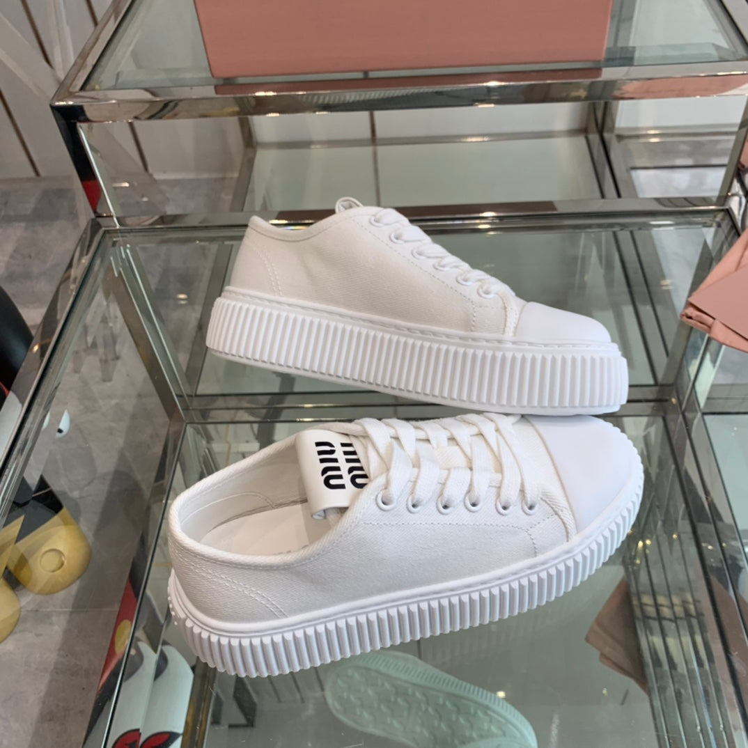 Sneakers High Sole White Canvas - 35