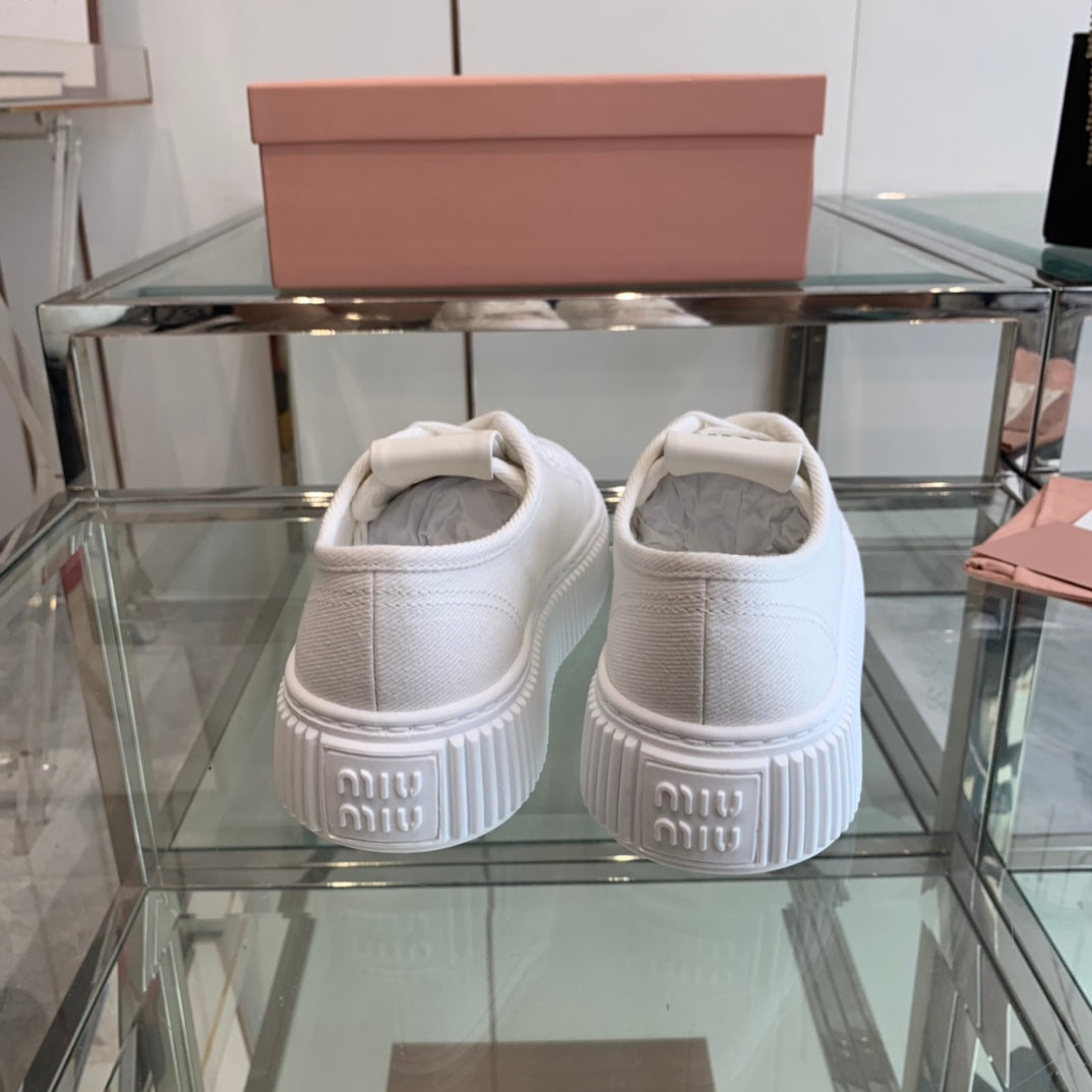 Sneakers High Sole White Canvas - 35