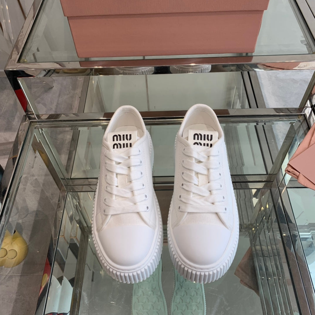 Sneakers High Sole White Canvas - 35