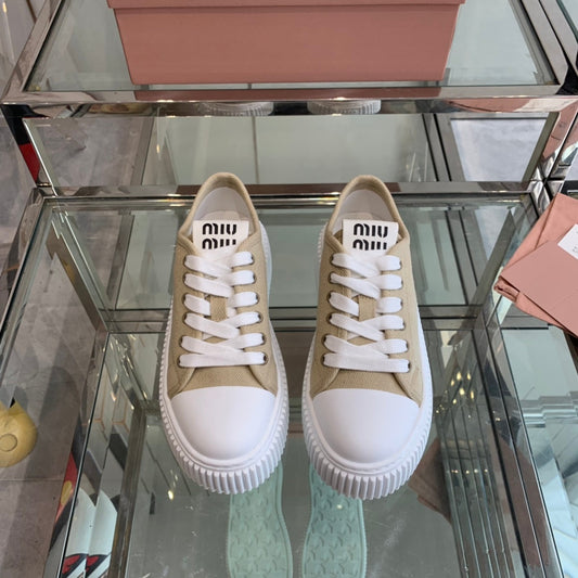 Sneakers High Sole Khaki And White Canvas - 35