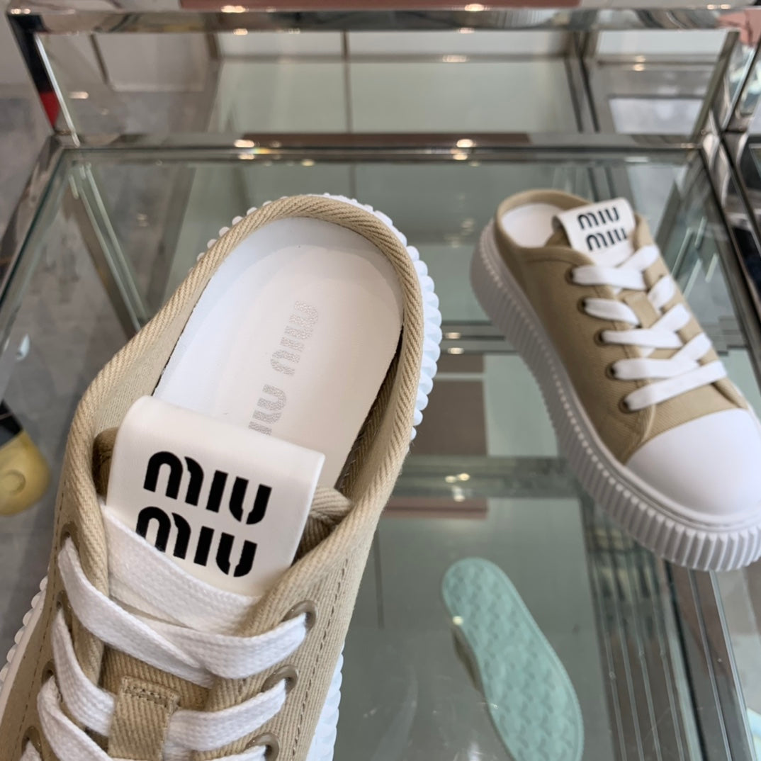 Mule Shoes Khaki And White Canvas - 35