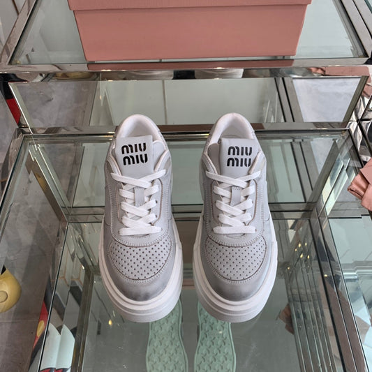 Sneakers Thick-soled Light Gray Cowhide - 35