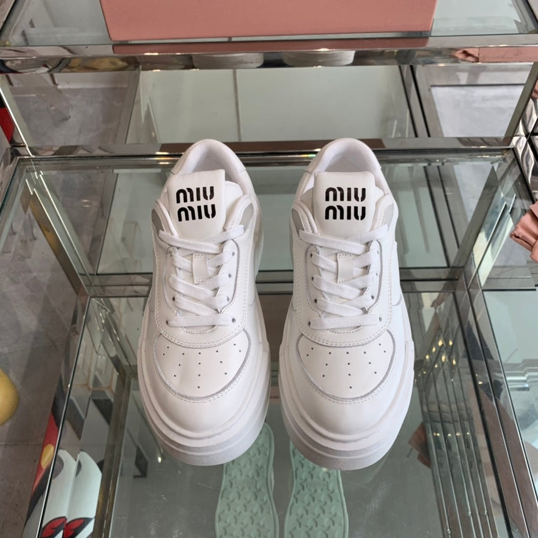 Sneakers Thick-soled White Cowhide - 35