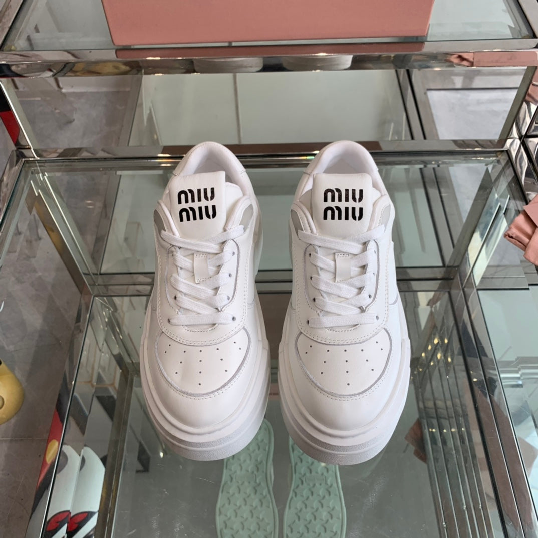 Sneakers Thick-soled White Cowhide - 35