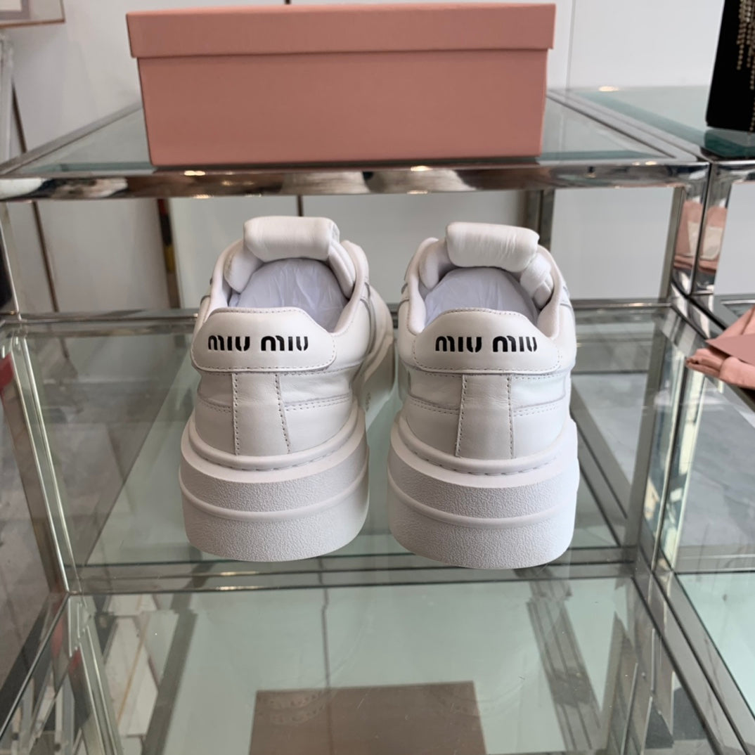Sneakers Thick-soled White Cowhide - 35