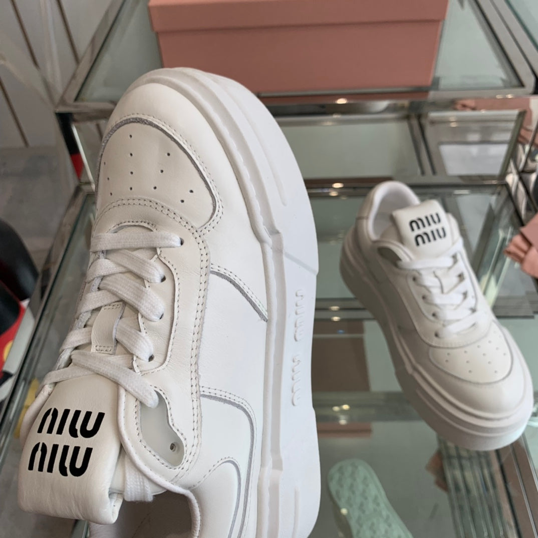 Sneakers Thick-soled White Cowhide - 35