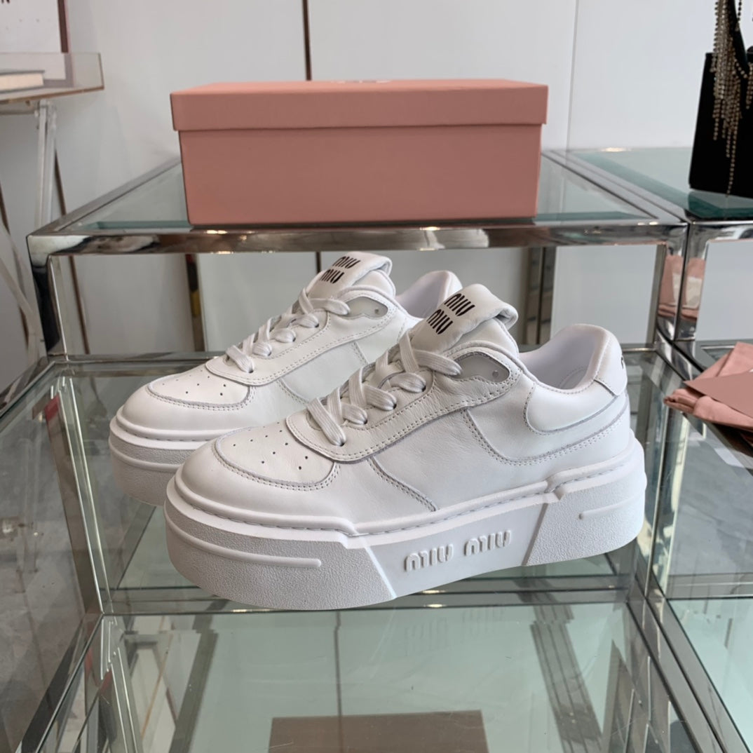 Sneakers Thick-soled White Cowhide - 35