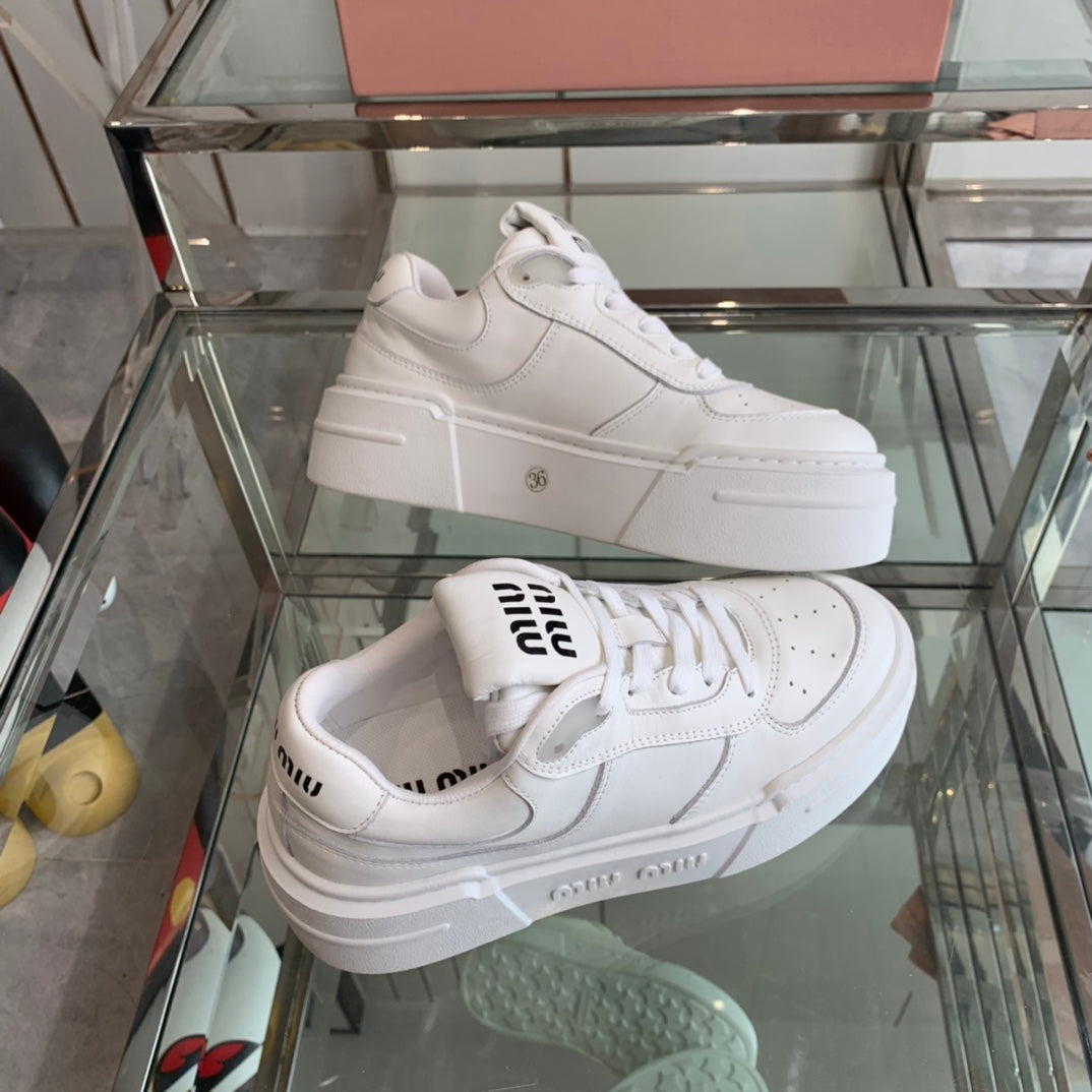 Sneakers Thick-soled White Cowhide - 35
