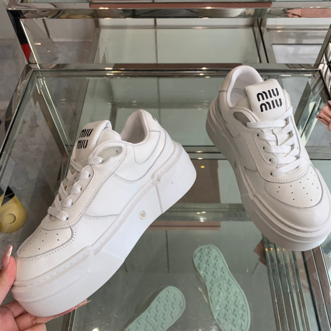 Sneakers Thick-soled White Cowhide - 35
