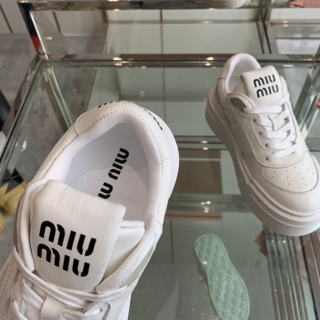 Sneakers Thick-soled White Cowhide - 35