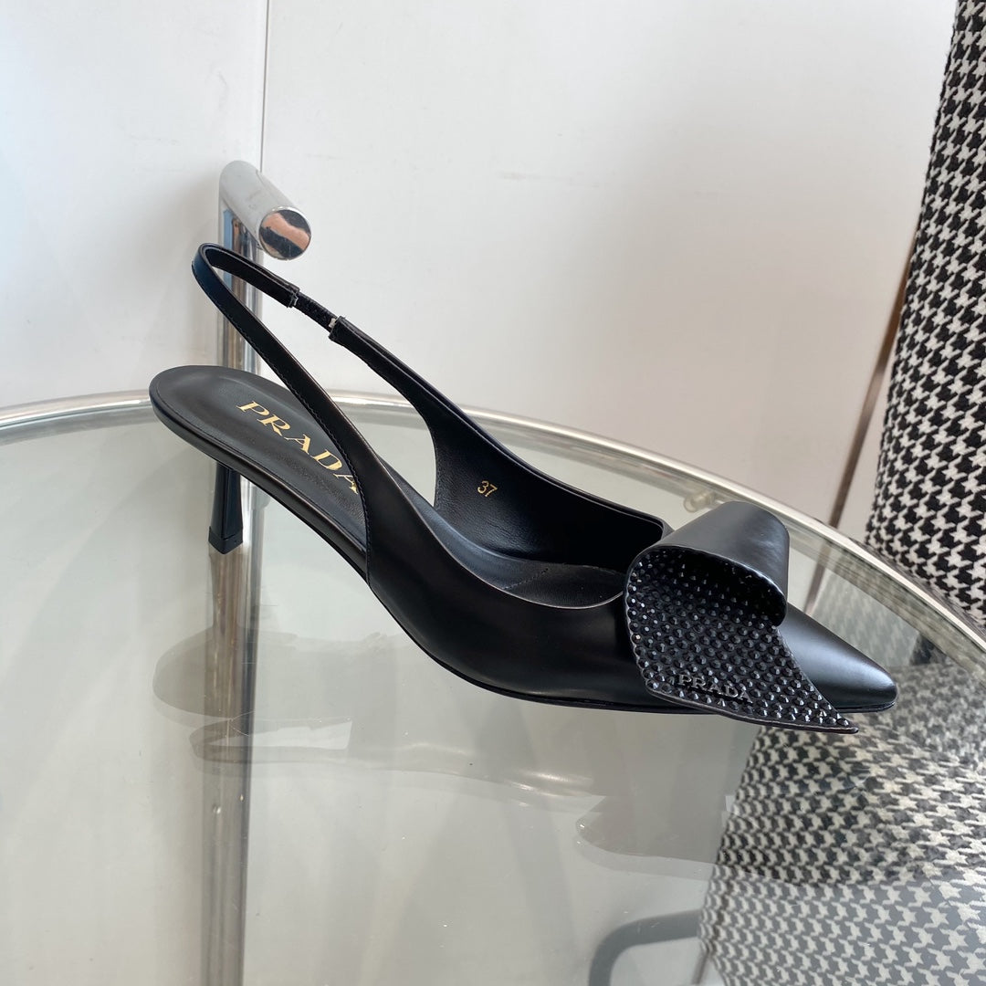 PRA SLINGBACK PUMPS BLACK ATTACHED BOW LAMBSKIN - 35