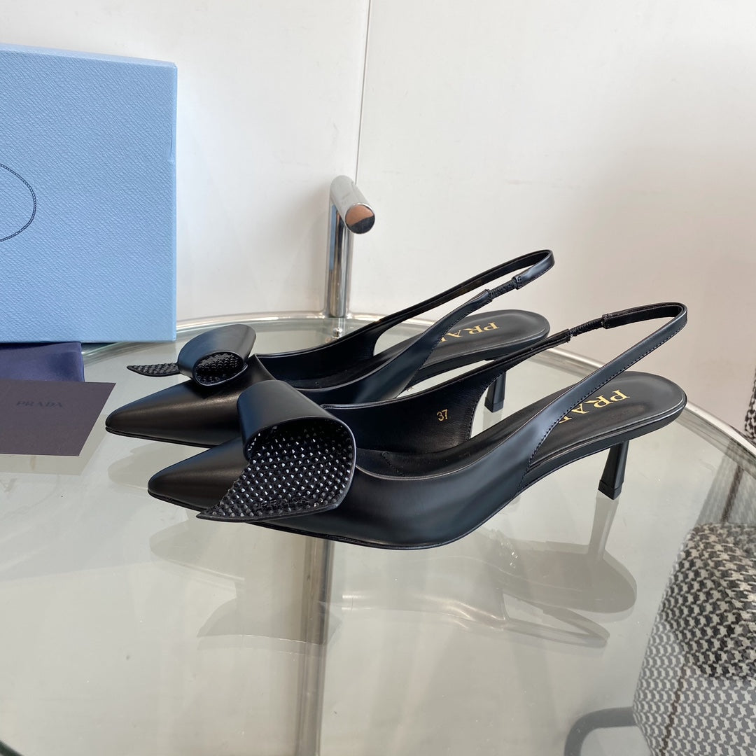PRA SLINGBACK PUMPS BLACK ATTACHED BOW LAMBSKIN - 35