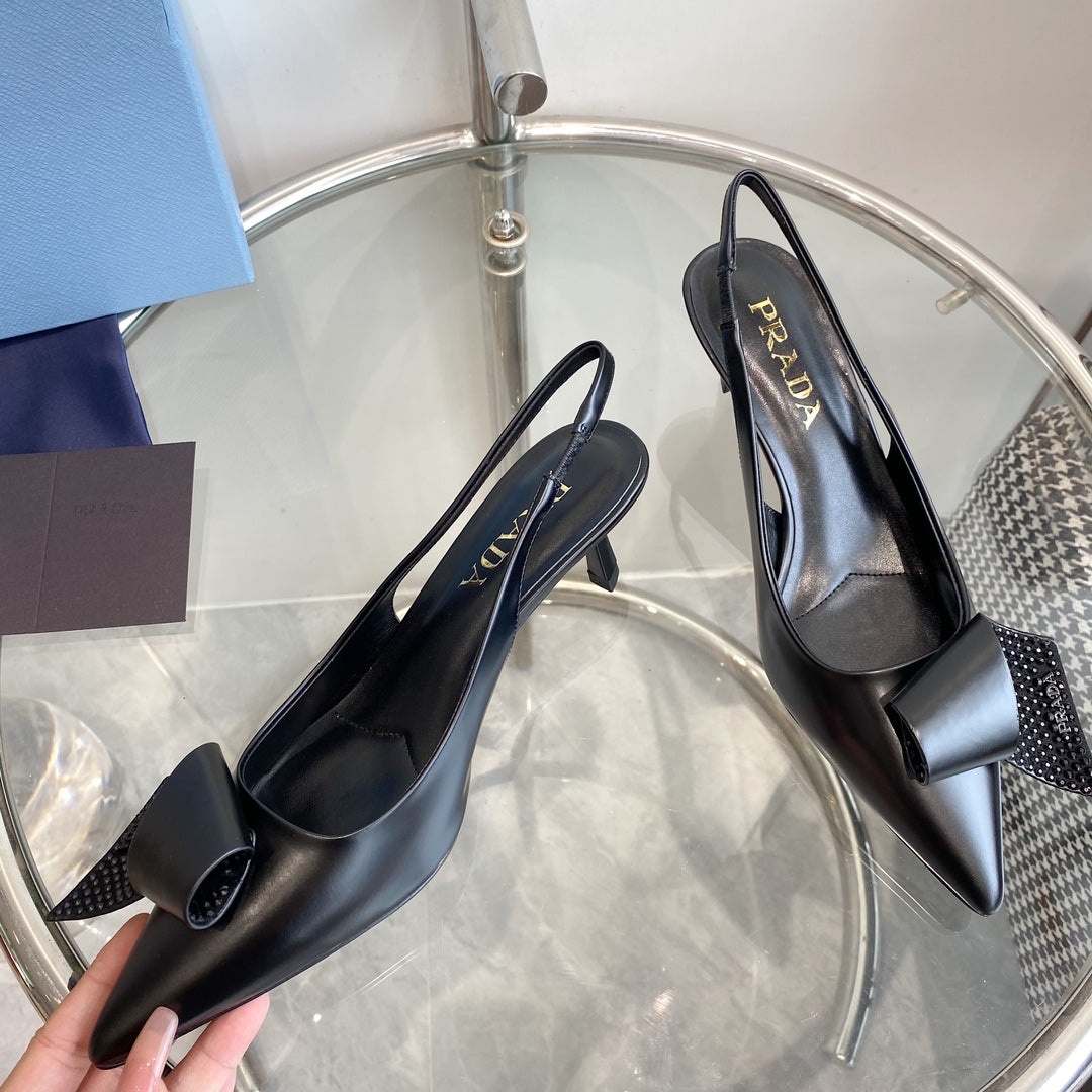 PRA SLINGBACK PUMPS BLACK ATTACHED BOW LAMBSKIN - 35