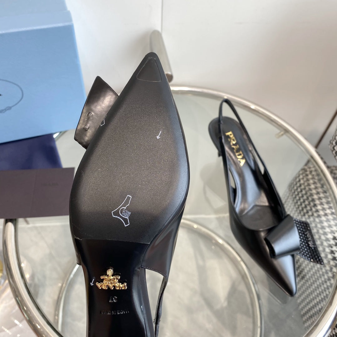 PRA SLINGBACK PUMPS BLACK ATTACHED BOW LAMBSKIN - 35