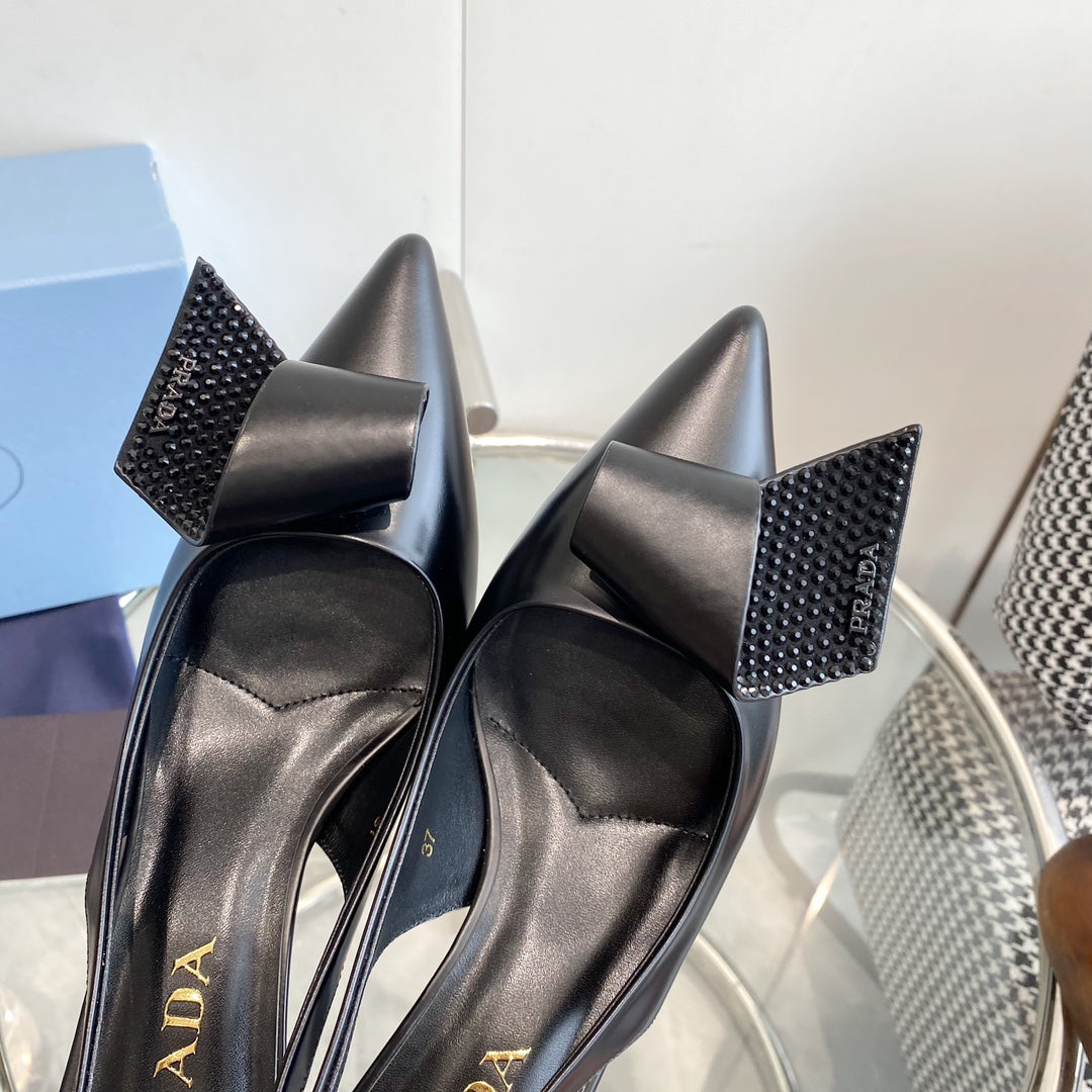 PRA SLINGBACK PUMPS BLACK ATTACHED BOW LAMBSKIN - 35