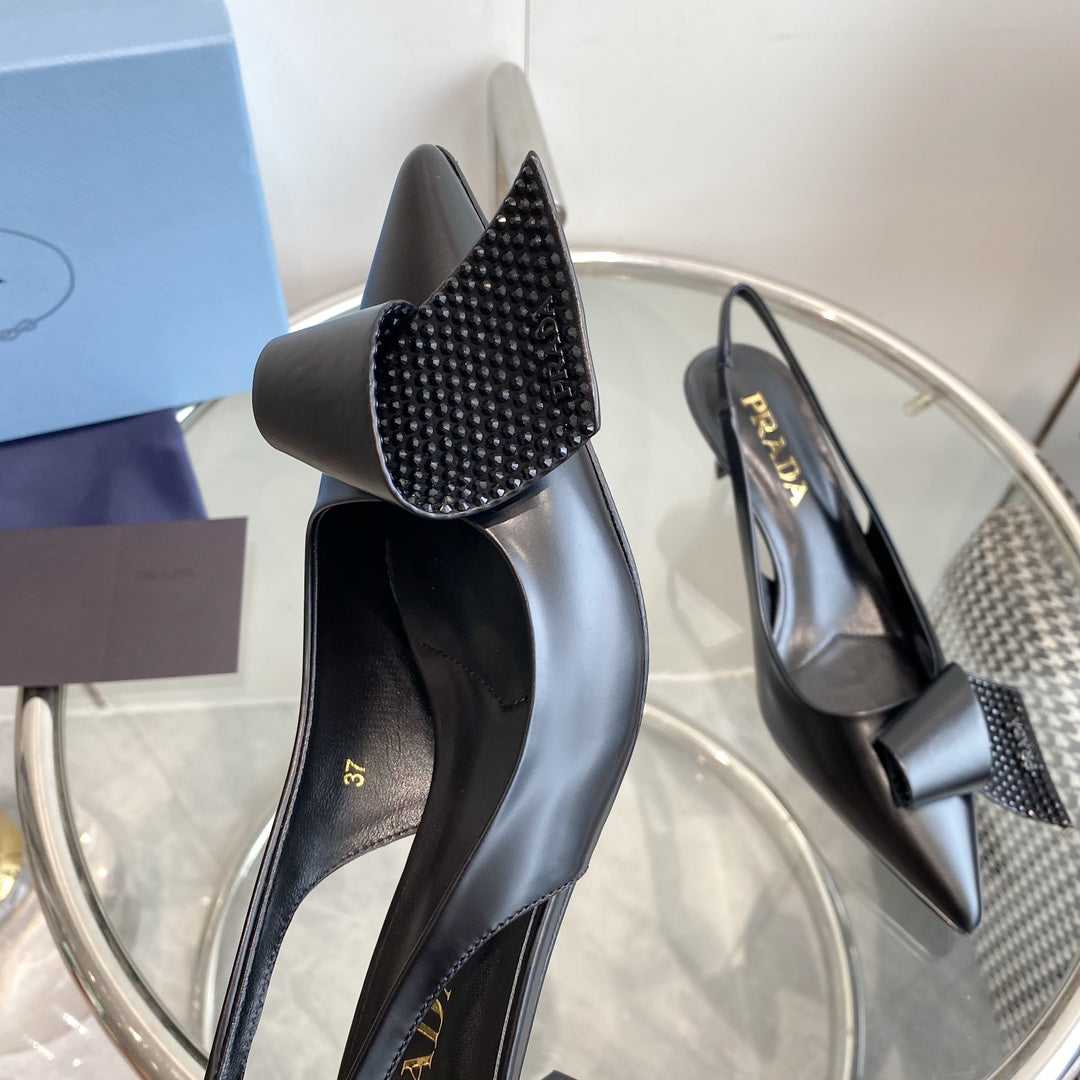 PRA SLINGBACK PUMPS BLACK ATTACHED BOW LAMBSKIN - 35