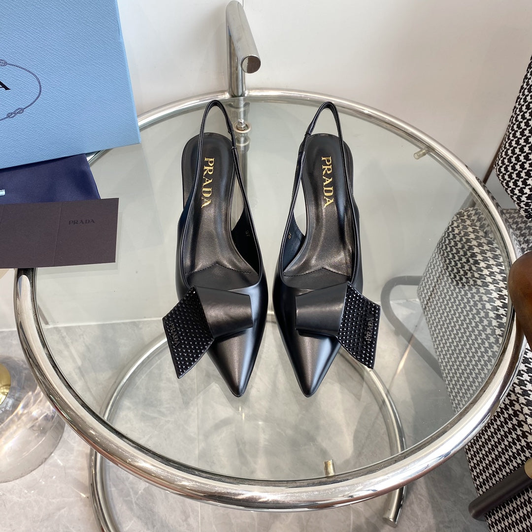 PRA SLINGBACK PUMPS BLACK ATTACHED BOW LAMBSKIN - 35