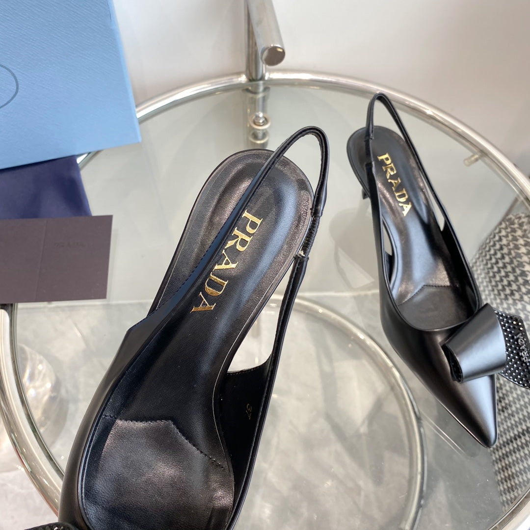 PRA SLINGBACK PUMPS BLACK ATTACHED BOW LAMBSKIN - 35