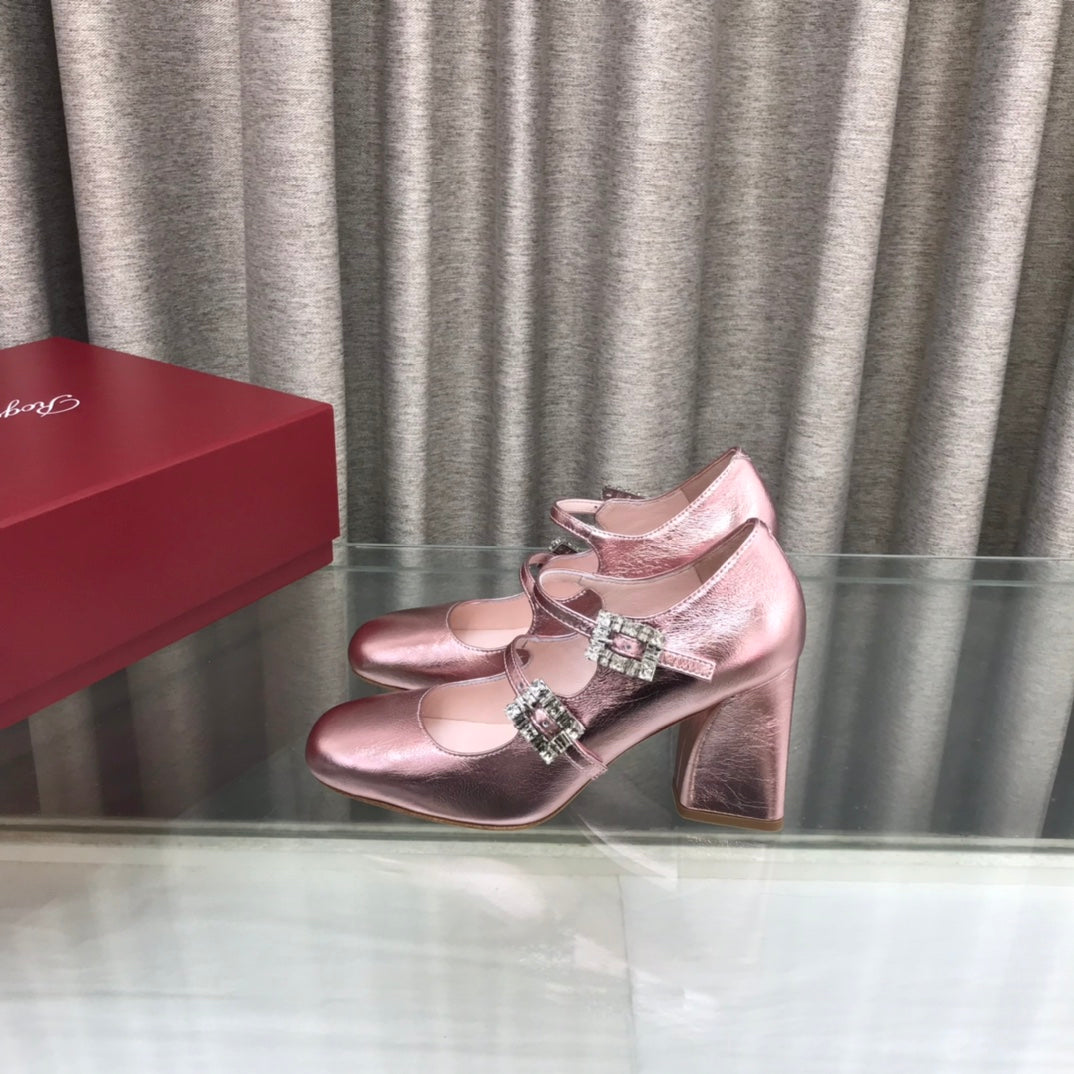 LP ROGER VIVIER SANDAL METALLIC PINK LEATHER - 34
